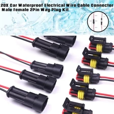 Waterproof 2-Pin Electrical Connector Plug Kit 10-Pairs, AWG Wire for Auto, Car
