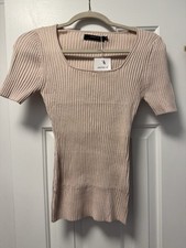 Women  s Short Sleeve Ribbed Top w/boat neck