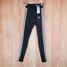 Adidas Womens 3 Stripes Leggings Sz 2XS Black White Cotton Stretch Multi Sport