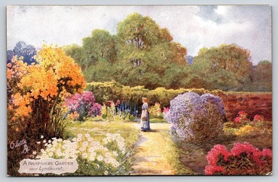 TUCK~Lyndhurst England~Hampshire Garden General View~Lady~Flowers~c1910 Postcard