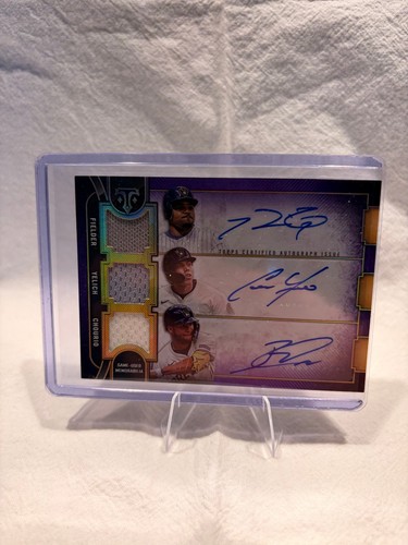 Chourio Yelich Fielder Triple Auto Patch 2024 Topps Triple Threads Brewers