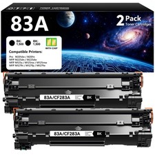 83A Black Toner Cartridge 2-Pack with Chip Replacement for HP 83A CF283A Tone...