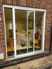 PATIO SLIDING EXTERNAL DOORS EXTERIOR USED METAL WHITE TALL ALUMINIUM GLAZED
