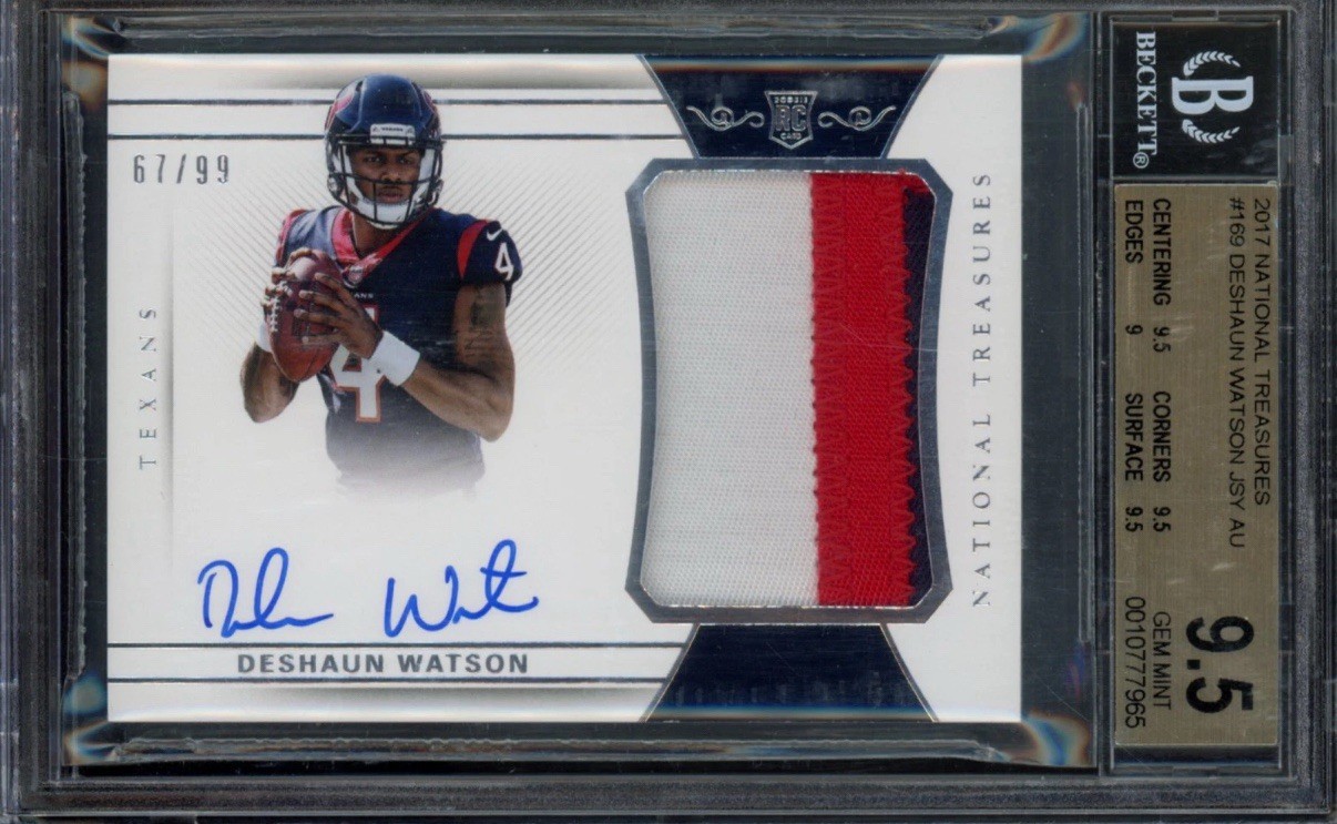 2017 NATIONAL TREASURES #169 DESHAUN WATSON ROOKIE PATCH RPA AUTO /99 BGS 9.5