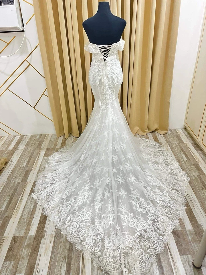 Шикарный с открытыми плечами кружева русалки свадебное платье подходит 29 талии свадебное платье - Изображение 2 из 3