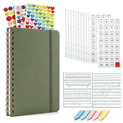 Dot Grid Journal Starter Kit, A5 Spiral Notebook with Stencil Ruler, Date & C...