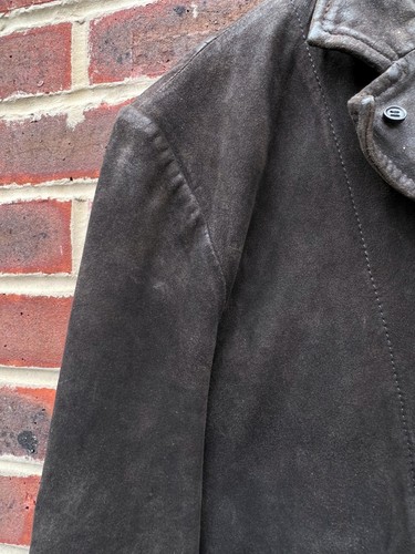 AllSaints Mens SURVEY Leather Jacket MEDIUM Grey Brown All Saints Biker Blazer - Picture 13 of 16