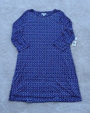 Kim Rogers New W Tag Blue 3/4 Sleeve Midi Dress Petite Lrg Burnout Stripe Eyelet