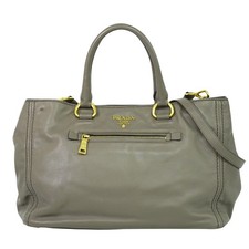 PRADA BN2103 Leather 2way Shoulder Tote Handbag Gray Gold made in China