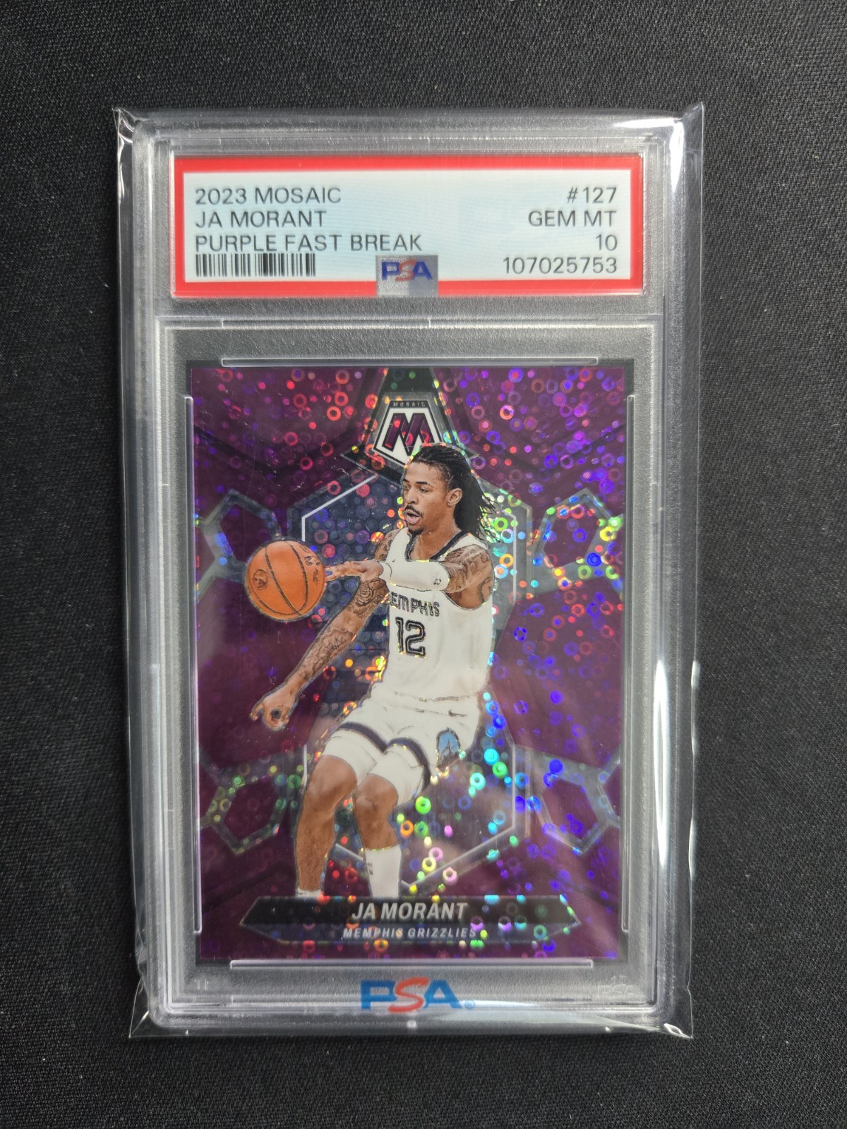 2023-24 Panini Mosaic Ja Morant Purple Fast Break Prizm 01/50 #127 PSA 10 GEM-MT