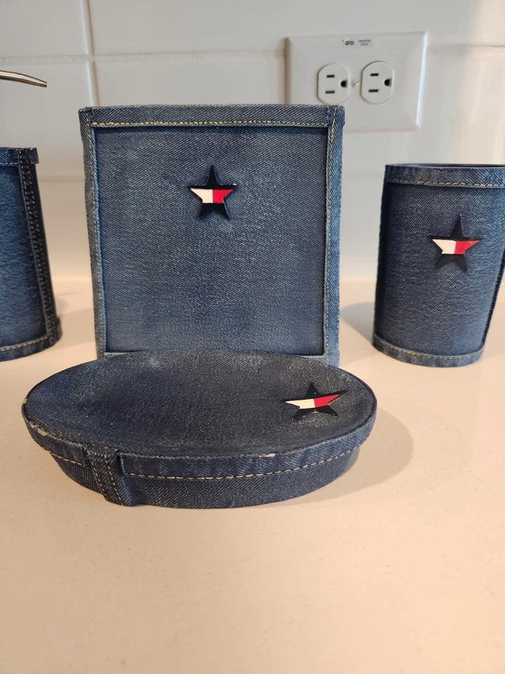 Tommy Hilfiger Juego de Accesorios de Baño Denim Azul Estrella 4 Piezas Dispensador de Jabón... Foto 4 de 4