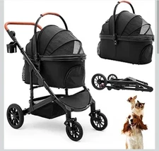 Pet Stroller with 4 Wheels, Foldable Pet Travel Carrier for Small/Medium Dogs...