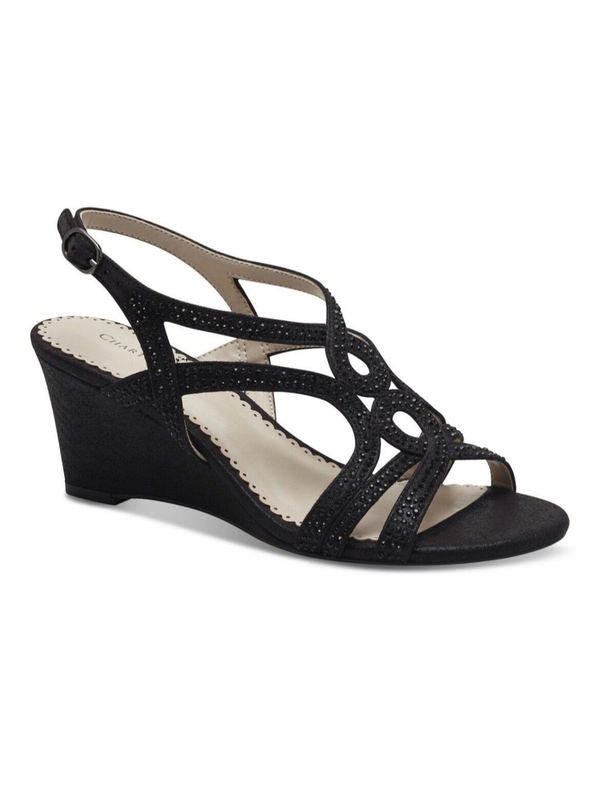 CHARTER CLUB Womens Black Metallic Kelsah Round Toe Wedge Heeled Sandal 7 M