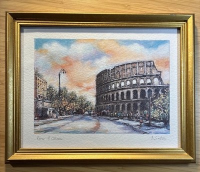 Gold Framed Art  Of Watercolor Painting Of Colosseum Rome Italy By Bruno Santori