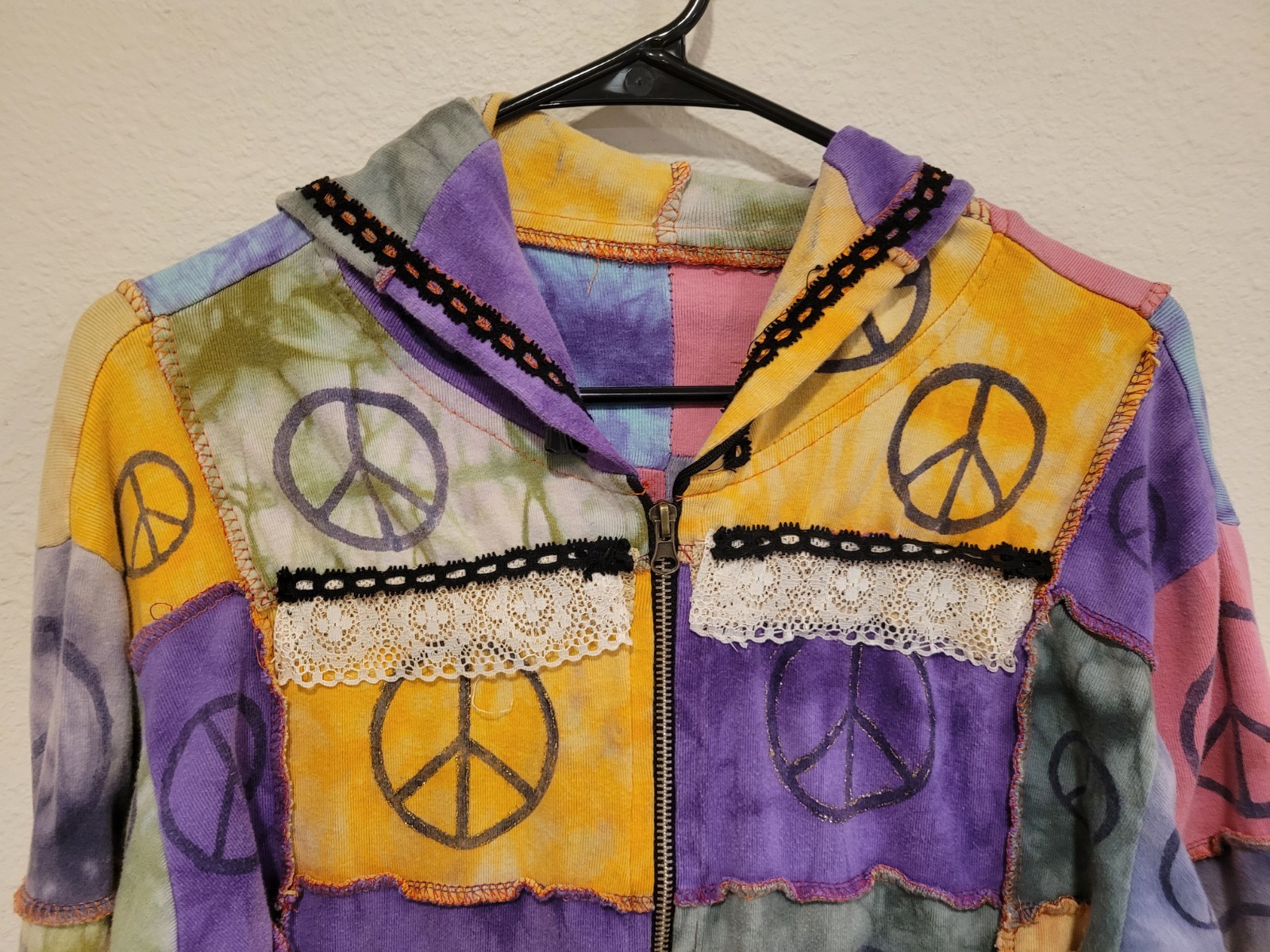 Hippy Boho Patchwork Handmade Zip Jacket. Sz L. K… - image 2