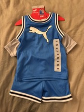 NWT PUMA Toddler Boys 3 Piece Active Set Blue Lightweight Shorts Shirts 3T