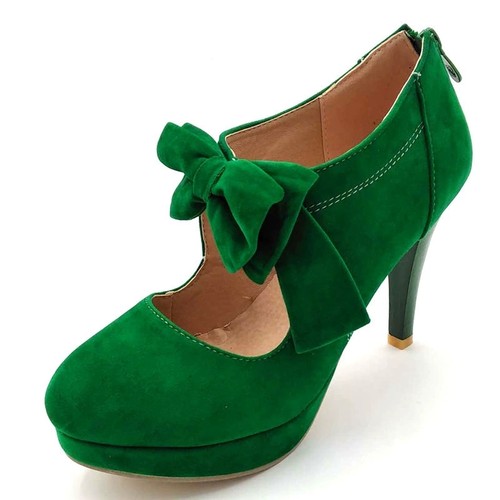 Zapatos de salón Lolita con moño punta redonda tacones altos cremallera trasera botín talla grande para mujer - Imagen 9 de 21