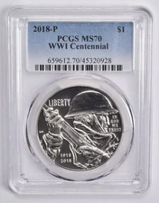 MS70 2018-P WWI Commemorative Dollar $1 PCGS Blue Lbl