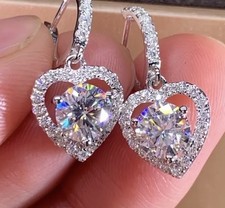 Double Love Heart Cubic Zirconia Hoop Drop Earrings For Women