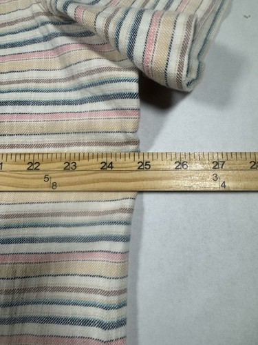 Marine Lagenlook Selvedge Baumwolle hellbraun marineblau gestreift Shirt neu mit Etikett Large Kurzarm - Bild 5 von 8