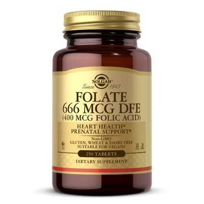 Folat 666mcg DFE (Folsäure 400 mcg) 250 Tabletten Solgar