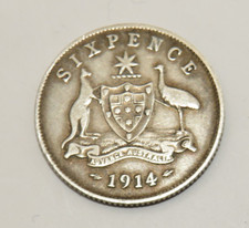 Fine 1914 Australian Silver Sixpence George V 0.9 Silver Collectable Grade