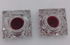 Set of 2 Square Cut Glass Tealight Candle Holders Clear Crystal Style