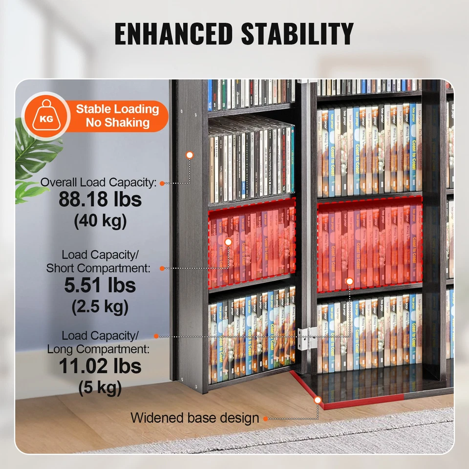 VEVOR Media Storage Cabinet 4 Layers Adjustable DVD Shelves 576 CDs Espresso - Image 3 of 4