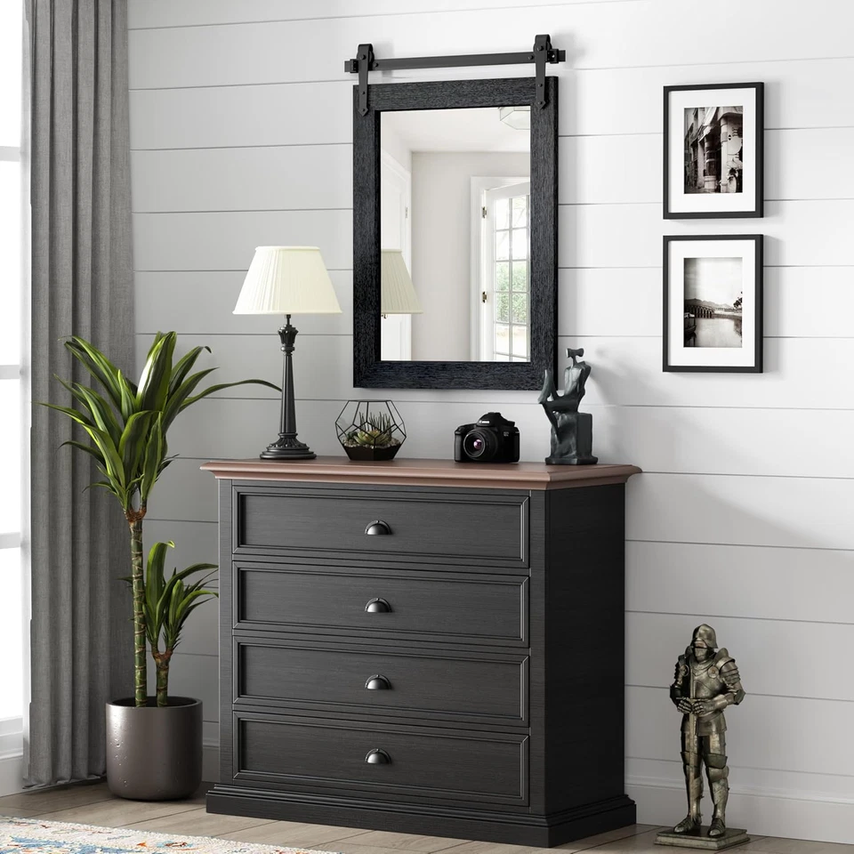 Farmhouse Bathroom Mirror for over Sink 22”X32” Black, Rustic Western Barn Decor - Image 2 of 4