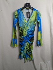 PrettyLittleThing Size 10 Slinky Ruched Front Flare Sleeve casual Dress New