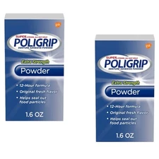 Super PoliGrip Denture Adhesive Powder 12 Hour Hold Zinc Free 2-Pack 1.6oz Each