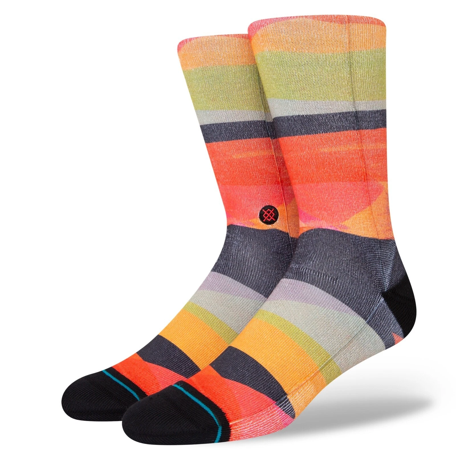 Stance Men Black Crew Polyester Cushion Stripe Abstruse Casual Socks Sz L 9-13