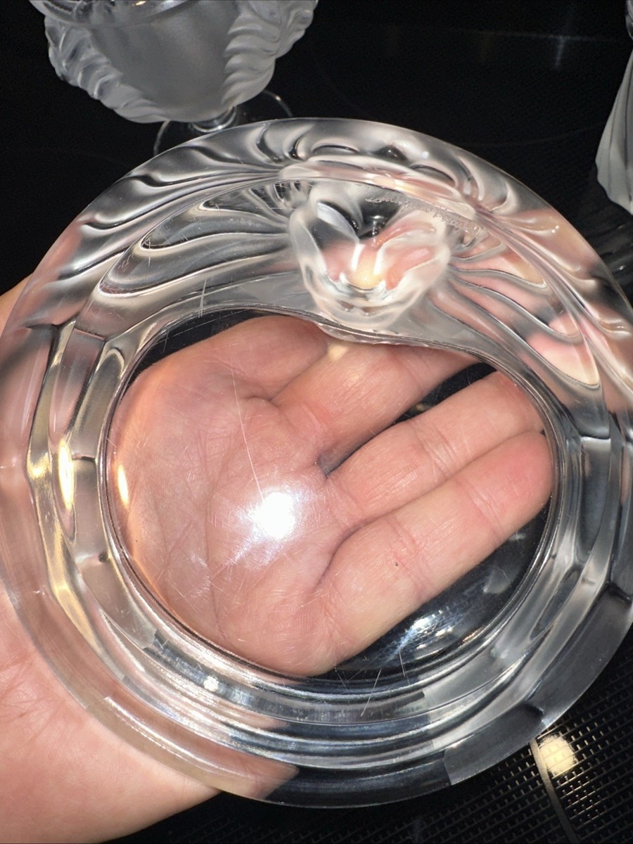 Lalique France Crystal Tete D'Lion Smoking Set Ashtray W/Smyrne