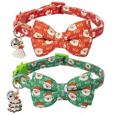 Christmas Plaid Cat Breakaway Adjustable Collar with Bell Bowtie Bow Tie 2 Pack