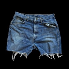 80's Wrangler Cut Off Denim Shorts Blue High Waist Sz 36 Measure 34