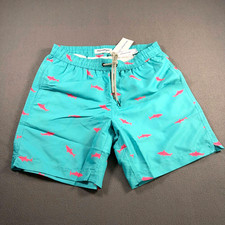 Maamgic Mens Medium Swimming Trunks Teal W/ Hot Pink Sharks - New W/  Tags!