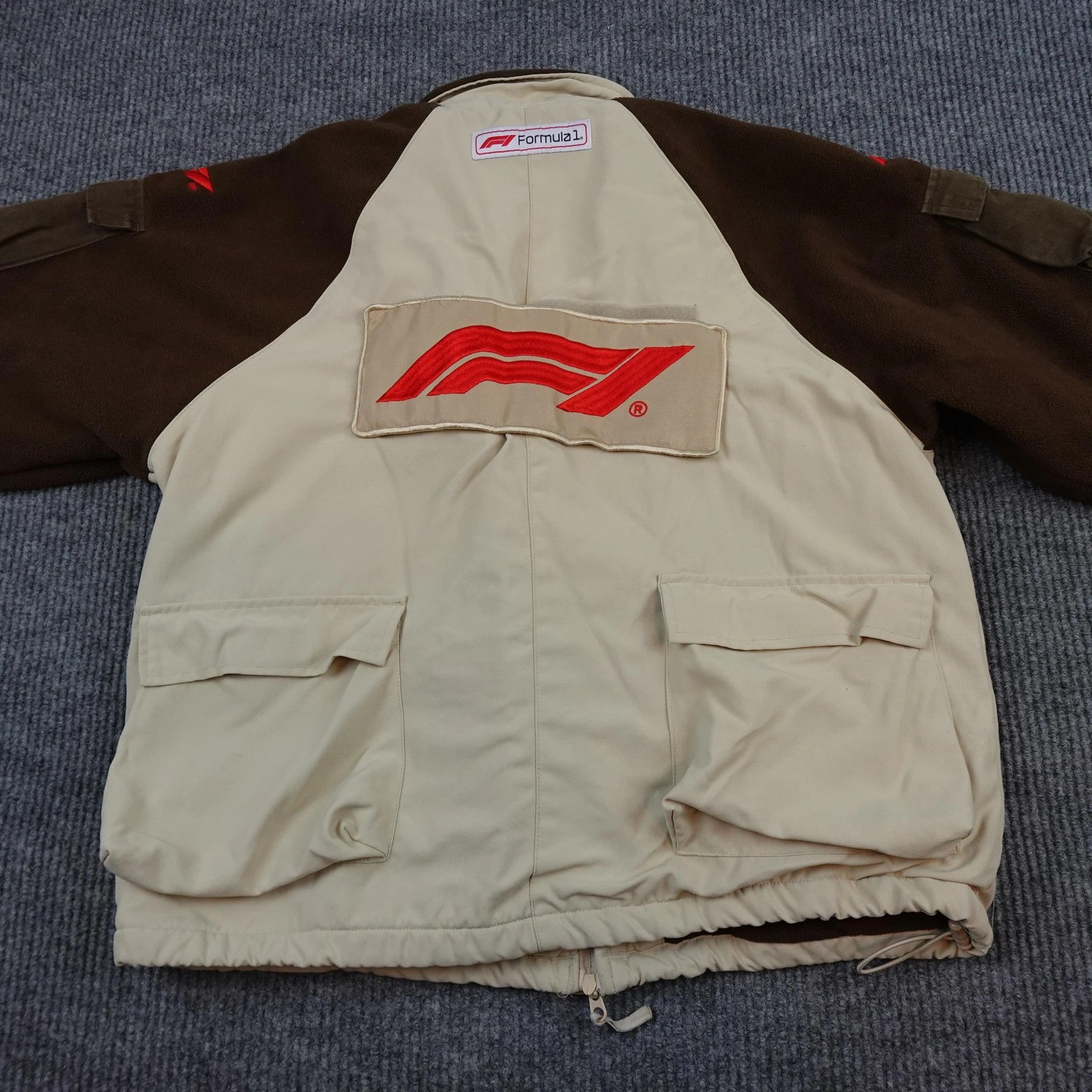PacSun Formula 1 Jacket Mens Large Beige Brown Fleece Full Zip Racing Pockets - product detail image 5