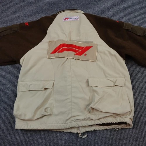 PacSun Formula 1 Jacket Mens Large Beige Brown Fleece Full Zip Racing Pockets image 5
