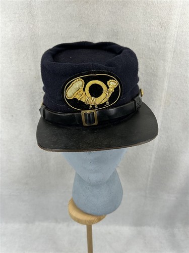antique  kepi hat Civil War navy blue gold emblem wool leather sz sm replica