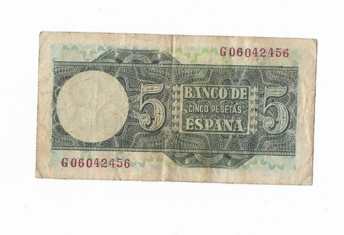 ESPAÑA: 5 PESETAS FRANCO (JUAN S. EL CANO). AÑO 1948. CON SERIE. BC-. SUCIO. - Picture 2 of 2