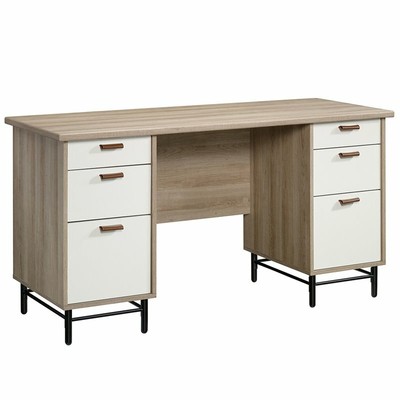 Sauder Anda Norr Executive Desk In Sky Oak And White Ebay
