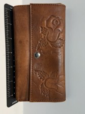 Wallet Western Trifold Tooled Brown Leather Compartments ID Check Change  
