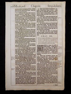 1611 KJV KING JAMES BIBLE LEAF PAGE BOOK OF JUDGES 9:39-11:10 ISRAEL  PUNISHED VG