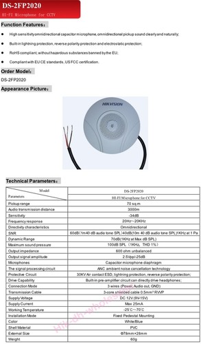 DS-2FP2020 Original Hi-Fi Microphone for CCTV IP Security Camera - Afbeelding 4 van 8