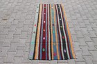 2x6 ft Vintage Turkish Kilim Handmade Blue Colorful Striped Rug for Hallway