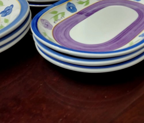 Gibson Bella Serving Plates Dinnerware Blue Purple Flowers Vintage (9 Piece Set) - Picture 3 of 10