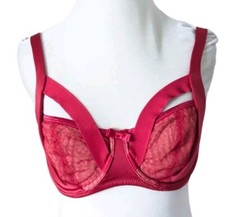 Fredericks of Hollywood Bra 32DD Red Strappy Satin and Lace Underwire Soft Cups