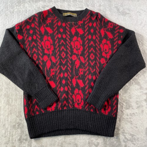 Vintage Mon Repos Sweater Womens Small Alpaca Wool Hand Made Peru Floral Holiday