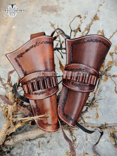 LEATHER GUN HOLSTER HERITAGE ROUGH RIDER QUICK GENUINE LEATHER.44 .45 AMMO LOOP - Picture 8 of 11