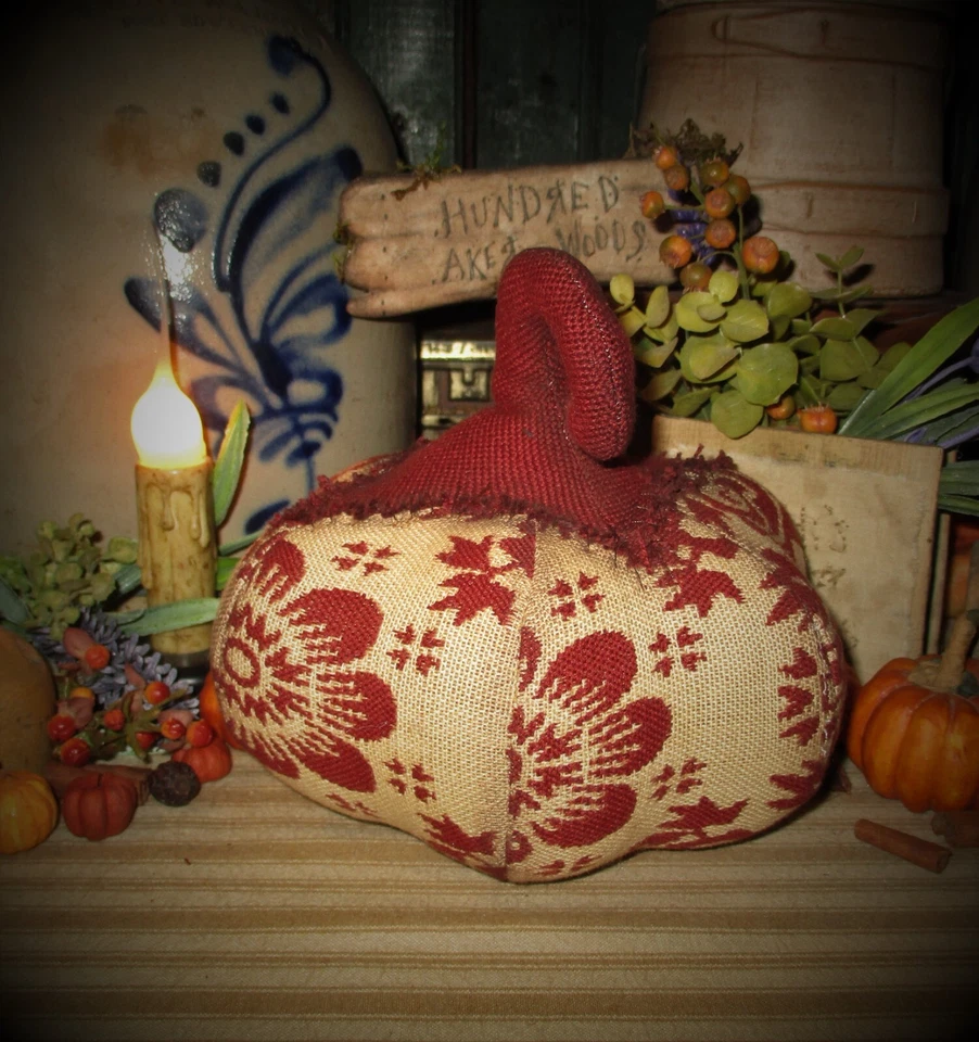 Primitive Antique Vtg Style Retro Holiday Fall Red Cotton Woven COVERLET Pumpkin - Image 2 of 4